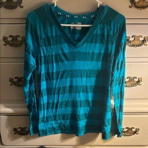 Under Armour Striped Teal V-Neck Hooded Long Sleeve, Women’s Medium